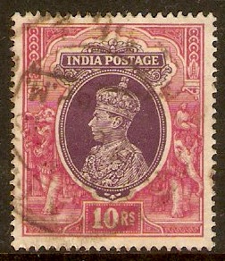 India 1937 10r Purple and claret. SG262.